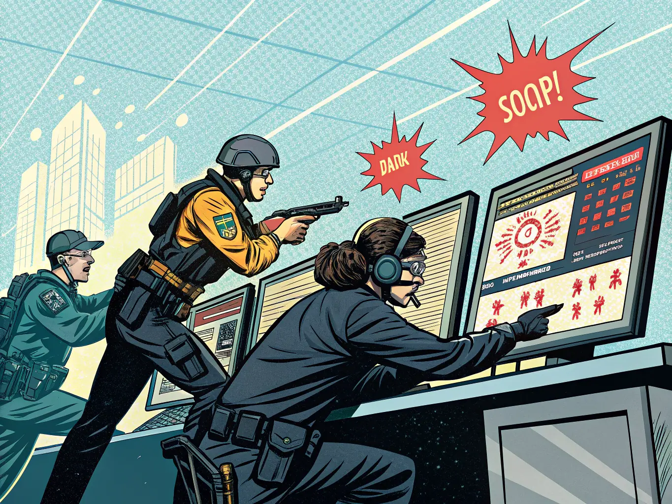An illustration showing a network security analyst identifying and mitigating a cyber threat using DPI technology. The image should emphasize the proactive nature of the solution.